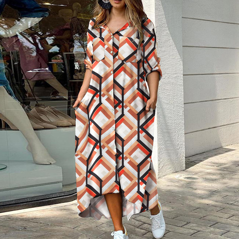 

Casual Camouflage Print Shirt Maxi Dress Elegant Turn-Down Collar Long Sleeve Party Dress Women Sequin Pocket Loose Long Dresses, Green