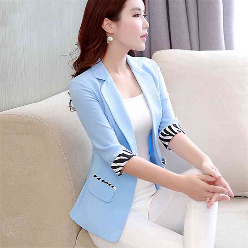 

spring and summer three-quarter sleeve splicing small suit Korean style slim casual short female 210603, Pink