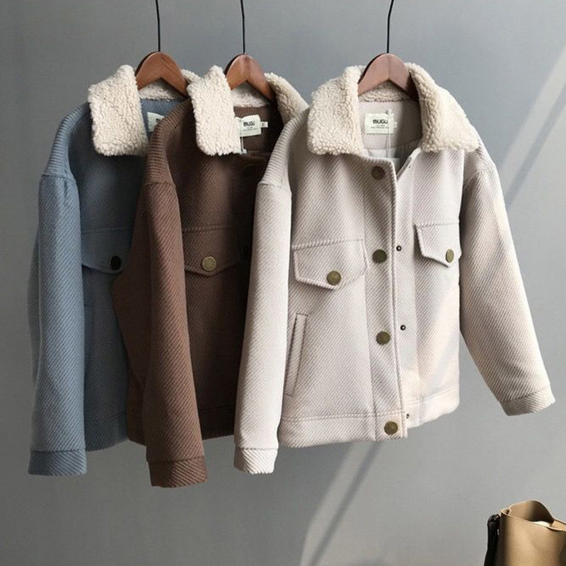 

women's jackets korean style lambswool short woman's jacket vintage loose single breasted wool casual autumn thick outerwear ymlf, Black;brown