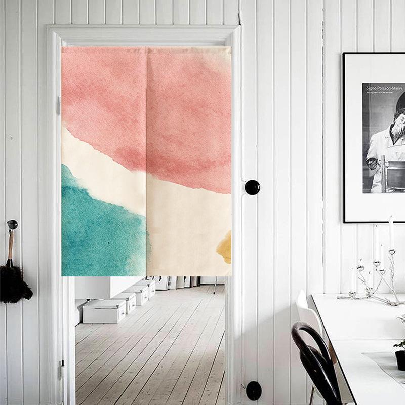 

Curtain & Drapes Japanese Door Curtains Nordic Watercolor Geometry Pattern For Kitchen Bedroom Restaurant Decor Noren Doorway Hanging