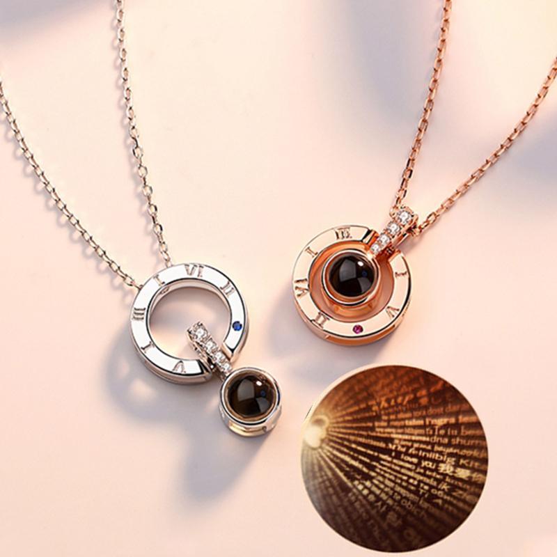 Pendant Necklaces 2021 Arrival 100 Languages I Love You Projection Necklace Rose Gold Color Romantic Memory Wedding-image-698090707