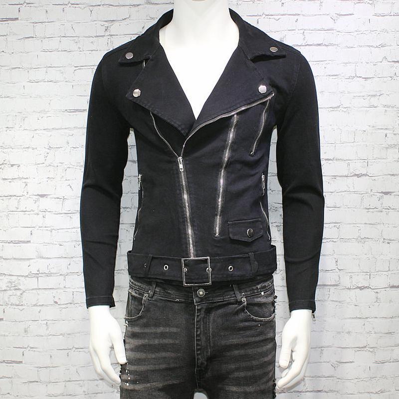 

Men' Jackets 2021 Fashion Slim Denim Jacket Zipper Biker Coat Black
