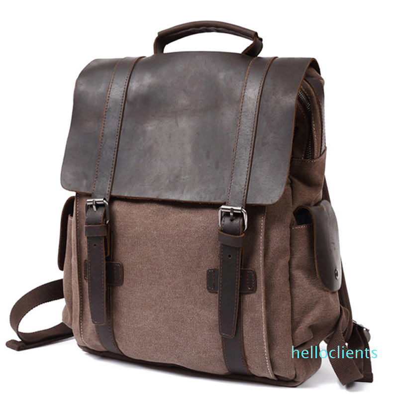 

Genuine Leather Canvas Backpack Vintage School Backpack College Rucksack Unisex 15.6" Laptop Bag, Four Colors Available, Customize