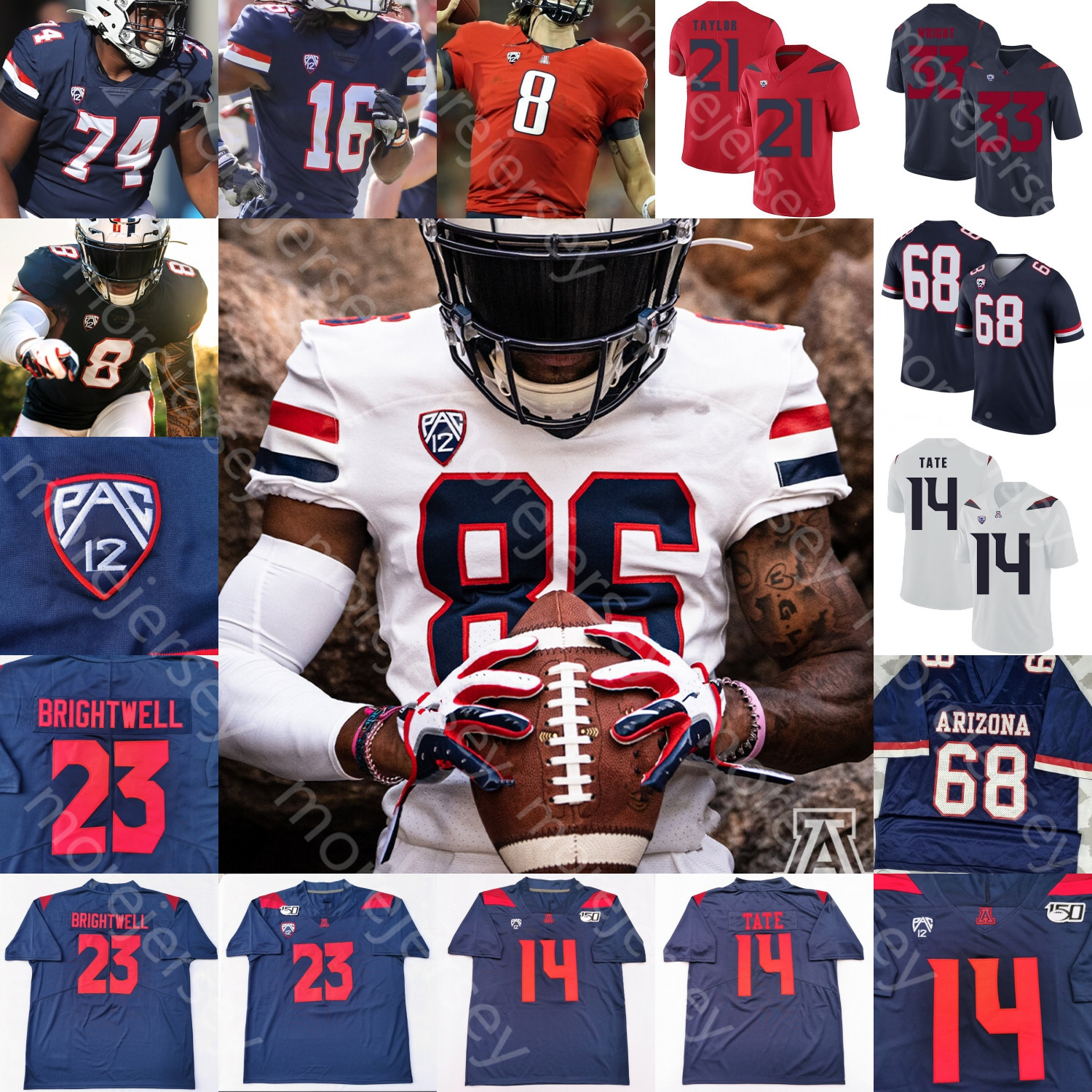 

Custom Arizona Wildcats Football Jersey College Rob Gronkowski Nick Foles Khalil Tate Gary Brightwell Taylor Cunningham Berryhill III Harris Schooler Poindexter, 2021 navy