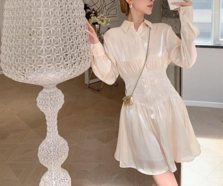 

Casual Dresses Women Dress 2021 Summer Design Of Slim With Long Sleeves And Elastic Waist Shirt, White
