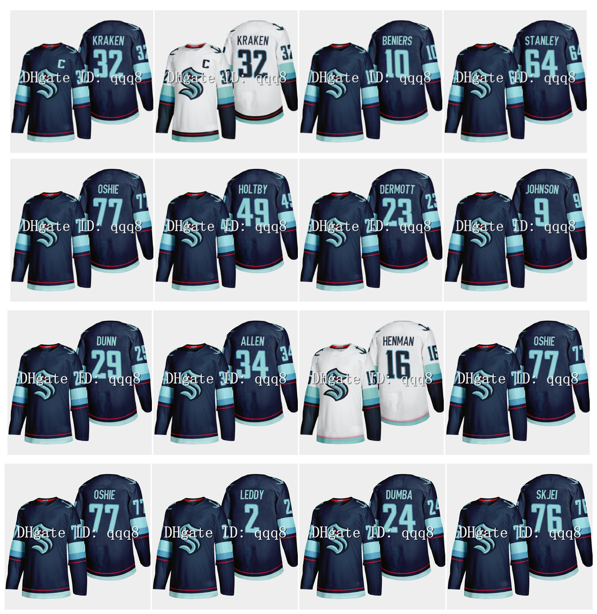 

2021 Seattle Kraken Ice Hockey Jersey 5 Mark Giordano 29 Vince Dunn Luke Henman 76 Brady Skjei 77 T.J. Oshie 93 Sam Bennett Custom Mens Womens Youth Any Nunber Any Name, Women