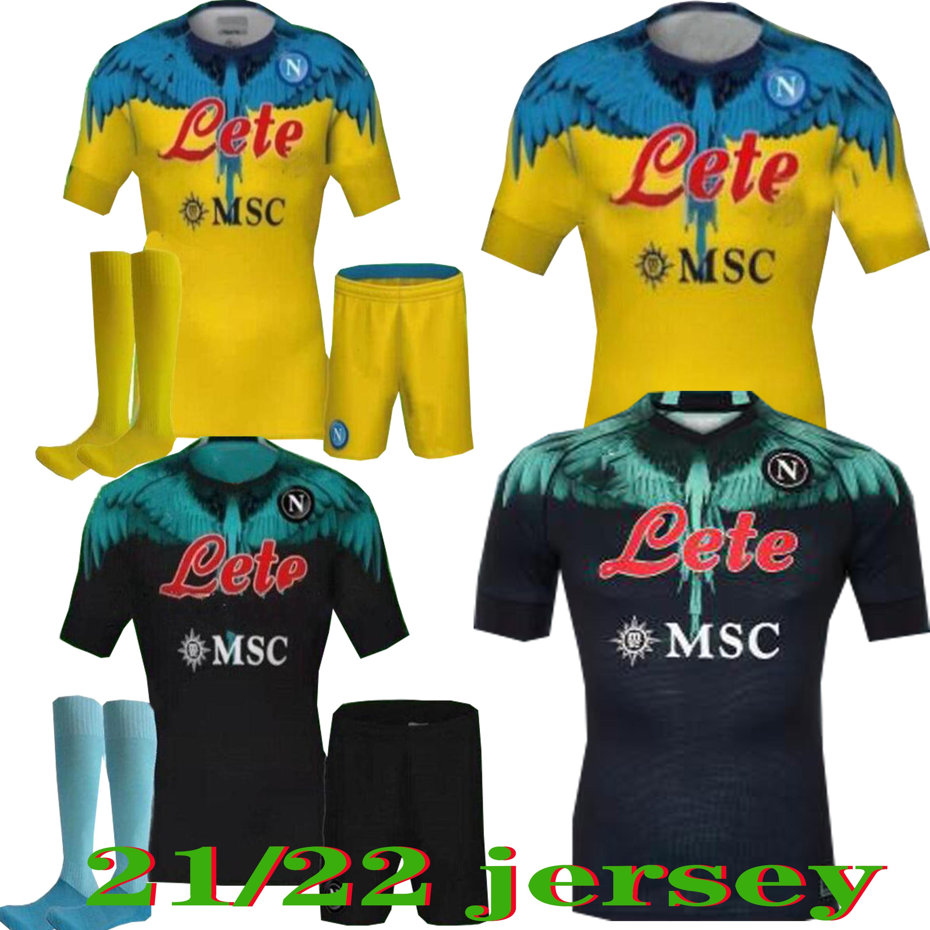 

2021 2022 Naples football jersey MARADONA OSIMHEN INSIGNE 2021 SSC MERTENS men's football jersey suit, Black;yellow
