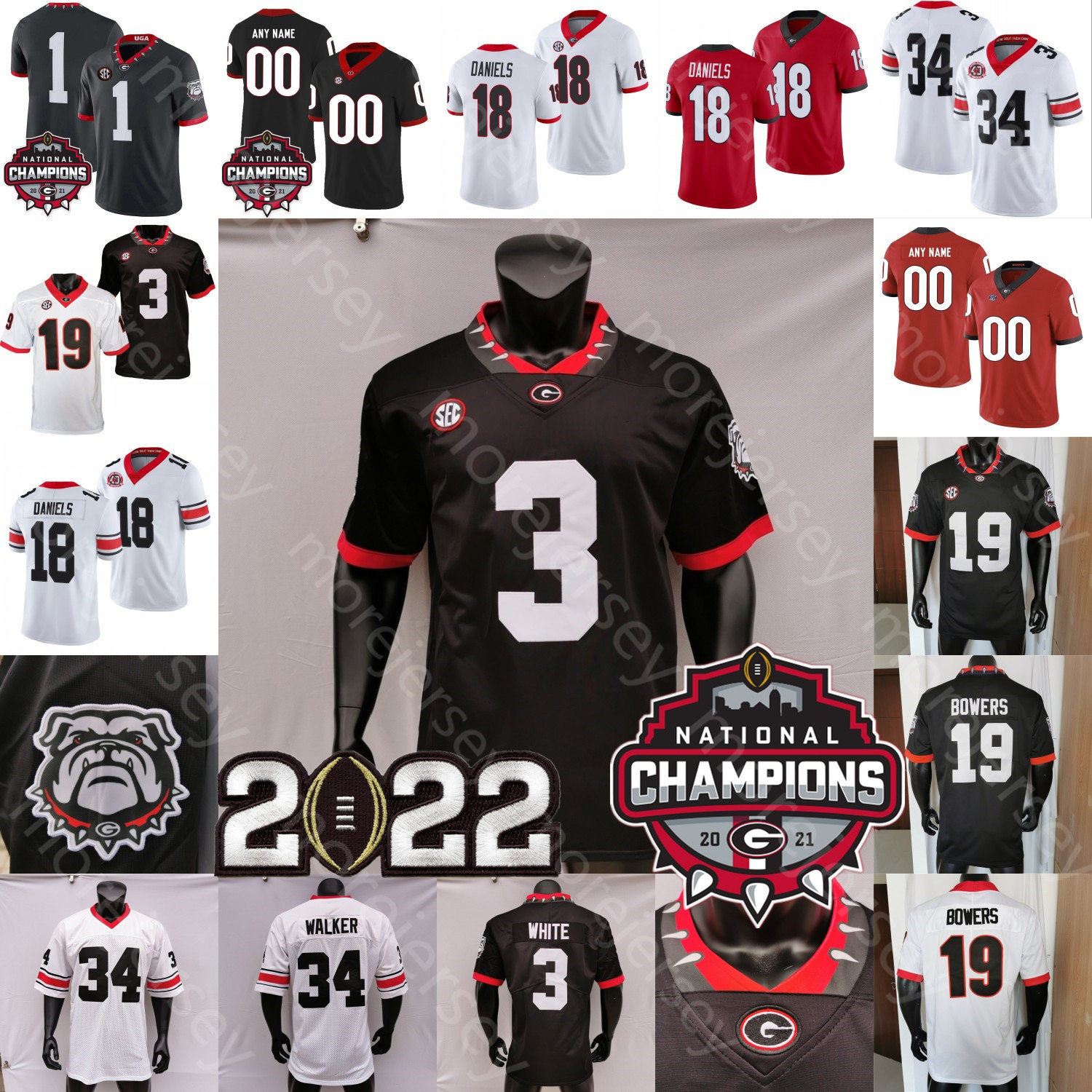

2022 College UGA Georgia Bulldogs Football Jersey George Pickens Herschel Walker Zamir White JT Daniels Brock Bowers Stetson Bennett IV Tindall James Cook Davis, Black golden