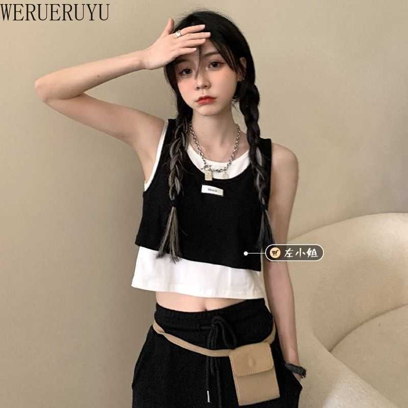 

WERUERUYU Fashion Women's Sports Short Small Sling Vest Two Piece Suit 210608, Photo color