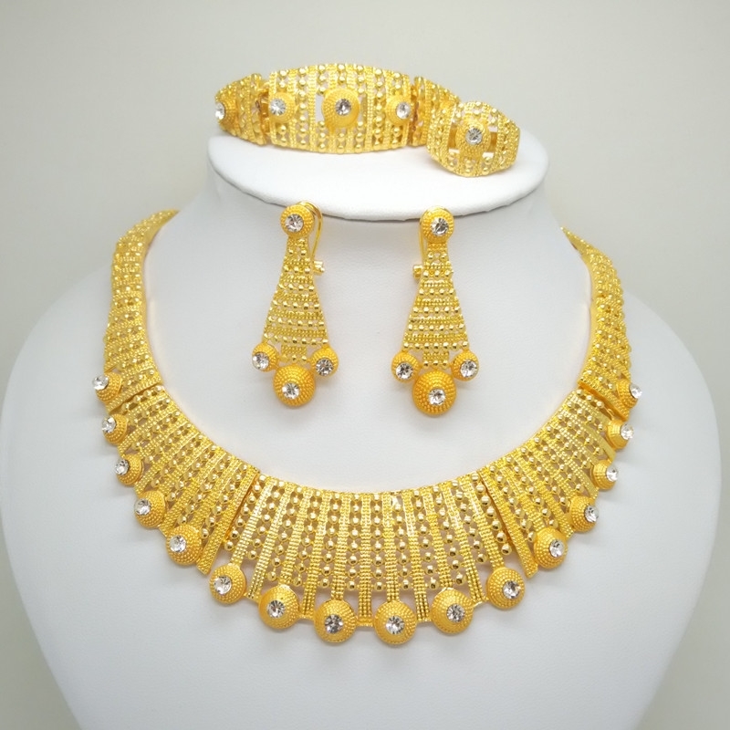 

Dubai Gold Color For Big Necklace African Set Women Italian Bridal Jewelry Sets Wedding Accessories, Clear