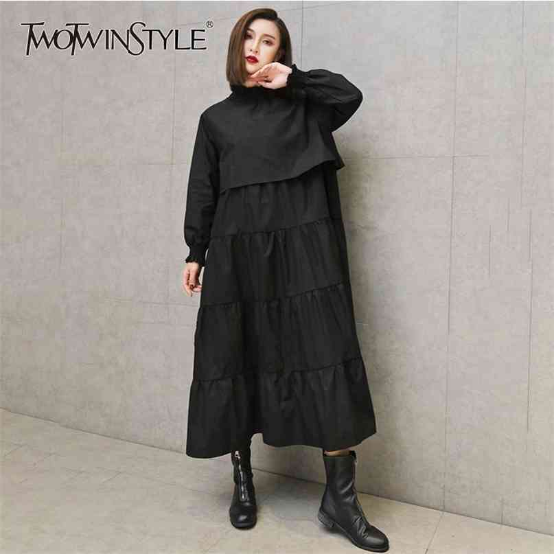 

Oversized Black Dress Female Ruffle Collar Long Sleeve Ankle Length Dresses For Women Casual Fashion Autumn 210520, Yellow