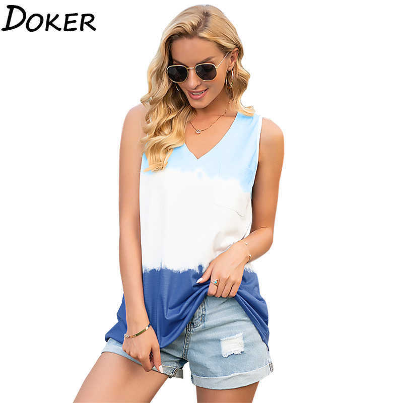 

Summer Women Sleeveless T Shirt Contrast Color V Neck Casual Loose Female Tops Streetwear Plus Size Femme Blouse 210604, Yellow