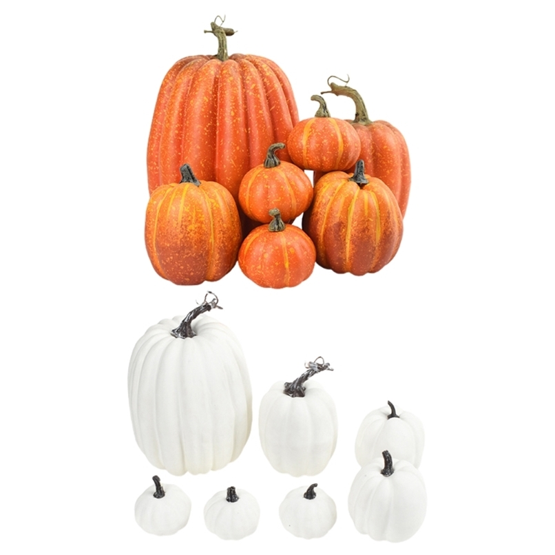 

7pcs Artificial Pumpkins Assorted Fake Simulation Pumpkin for Halloween Thanksgiving Party Home Decoration 210925