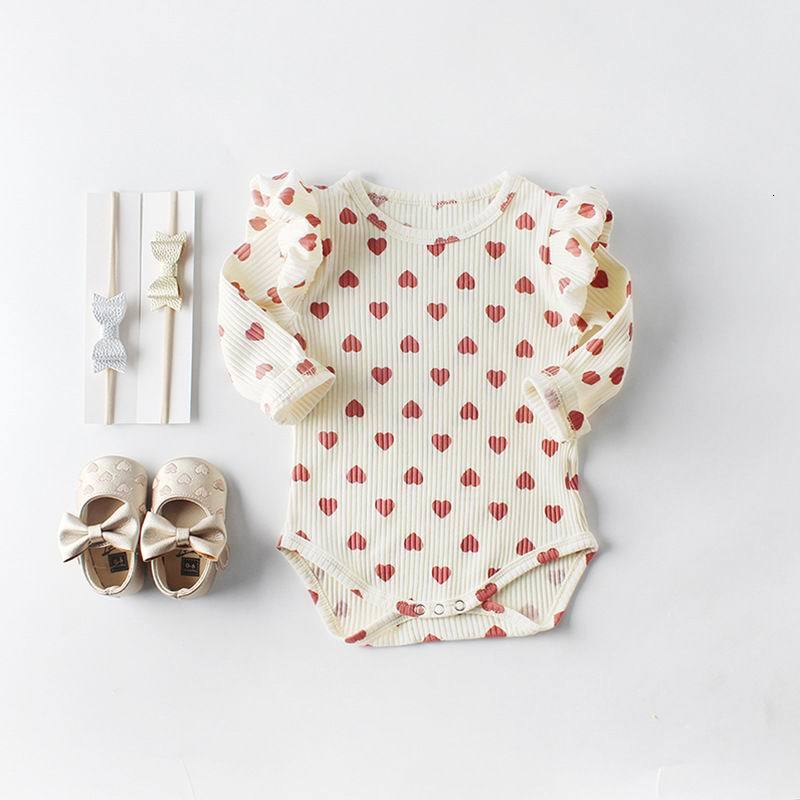 

Rompers Retail Valentine's Day Clothing Baby Girls Cotton Love Heart Long Sleeve bodysuits born Overalls 0-2T E82056 QRD3, Only romper