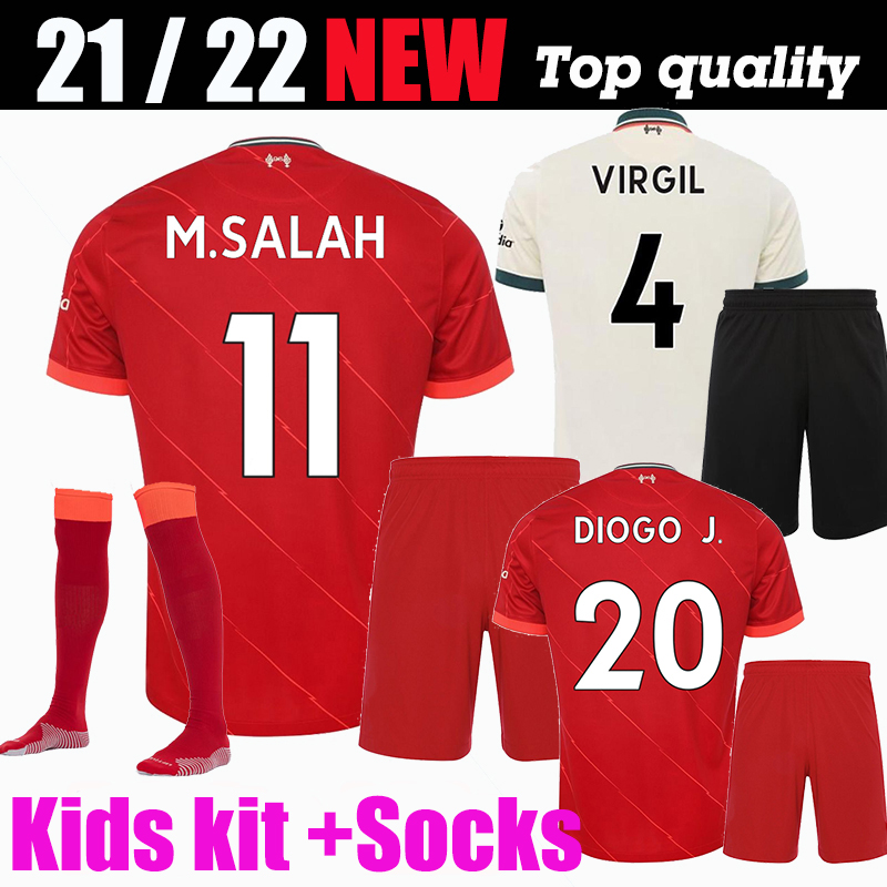 

21 22 kids kit Mohamed SALAH FIRMINO soccer jersey youth boys VIRGIL MANE A.BECKER ALEXANDER ARNOLD football shirts HENDERSON ROBERTSON DIOGO jerseys, Third kids