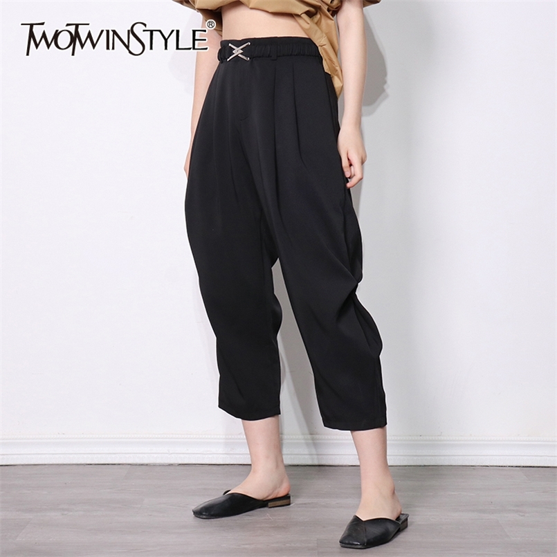 

Black Casual Patchwork Trousers For Women High Waist Straight Minimalist Harem Pants Female Spring Fashion 210521