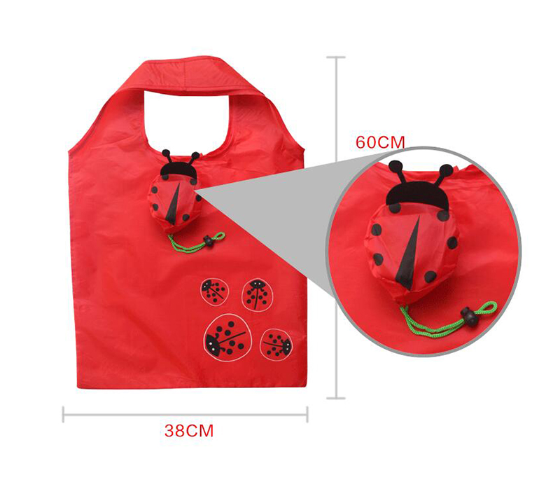 

Creative Animal Ladybug Cartoon Folding Shopping bag Eco Friendly Reusable Tote Bag, Red