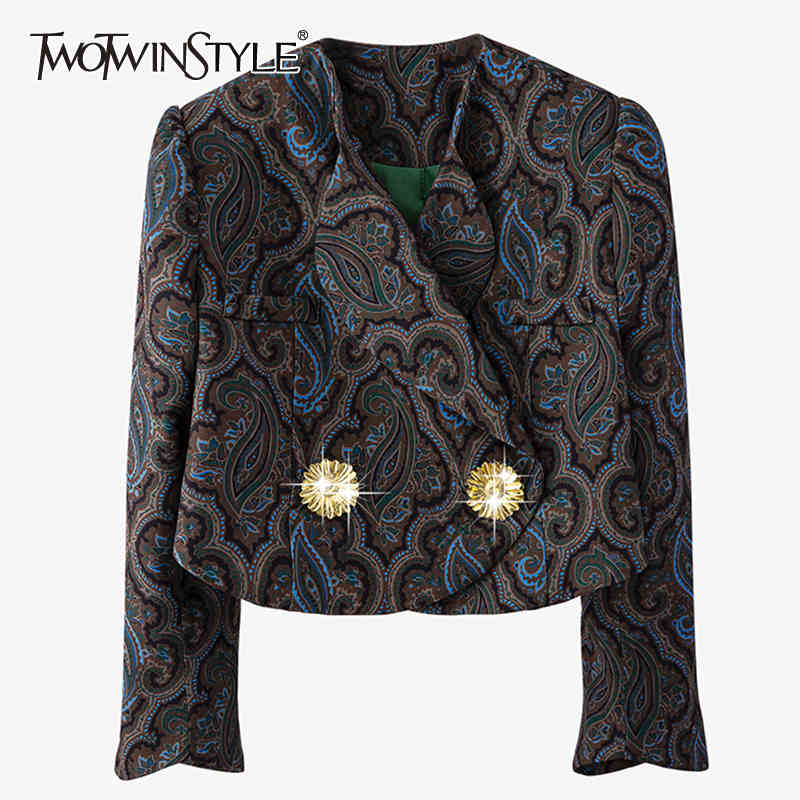 

Vintage Print Korean Coat For Women Lapel Flare Long Sleeve Short Elegant Coats Female Spring Fashion Clothing 210524, Aspicture