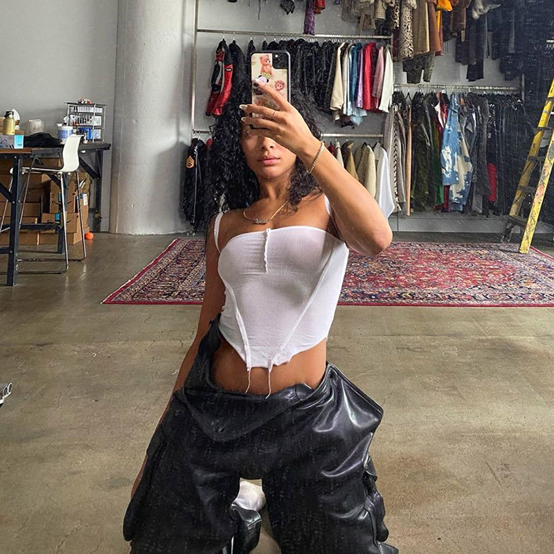 

Sleeveless Bustier Women Top Female See Through Camis Crop Top Baless Straps Cropped Feminino Vest Top Croppedhigh quality, Black