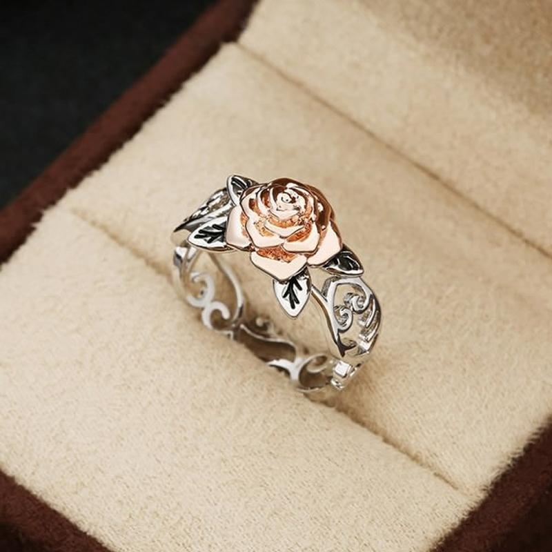 

Cluster Rings Rose Shaped Ring For Women Vintage Style Hollow Out Flowers Double Color Special Gifts Fashion Jewelry KAR227, Golden;silver