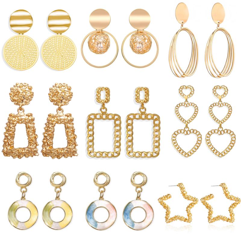 

Dangle & Chandelier 2021 Arrival Gold Hollow Geometric Earrings For Women Large Rectangle Heart Chain Earring Female Fashion Jewelry Gifts