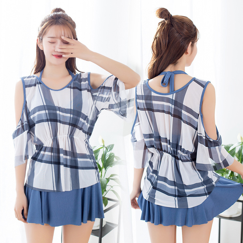 Sexy Piece Bikini Strip Three with Small Chest Gathered Together Korean Women&#039;s Split Skirt Holiday Swimsuit 8955-image-678300230