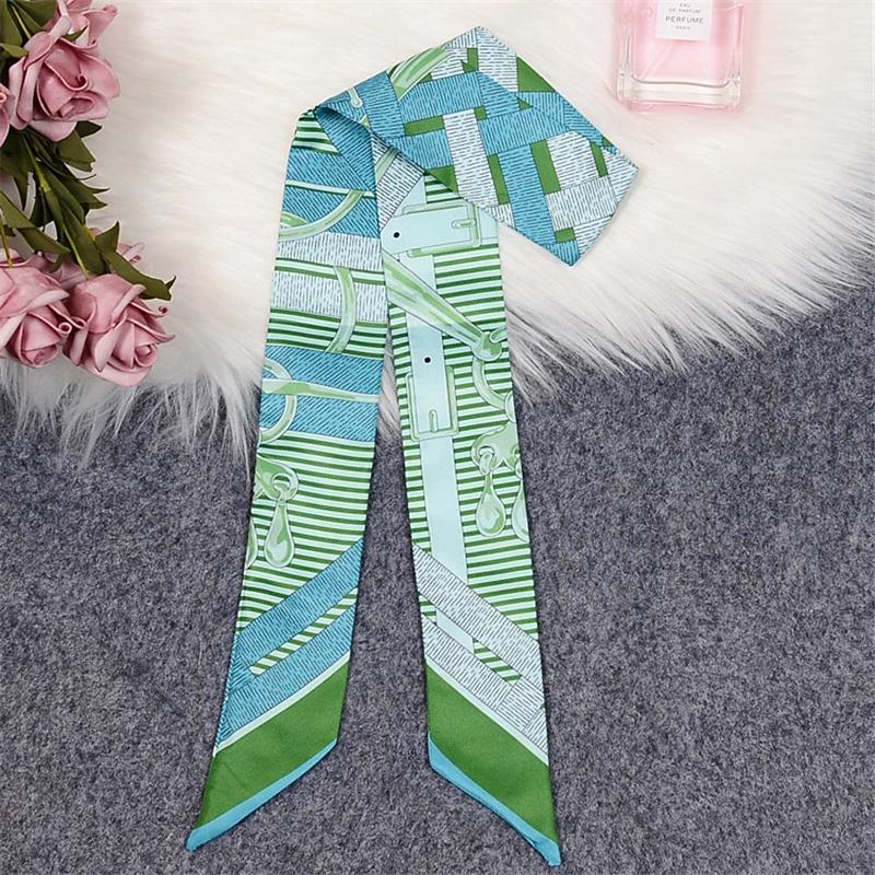 

Scarves Design Women's Scarf Multifunctional Fashion Printing Tie Bag Handle Ribbon Ladies Turban Neckscarf Wristband BS29, Blue;gray