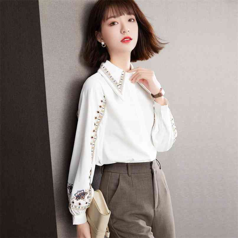 

Fashion Blouse Spring Women's Office Retro Chiffon Long Sleeve Top 210520, White