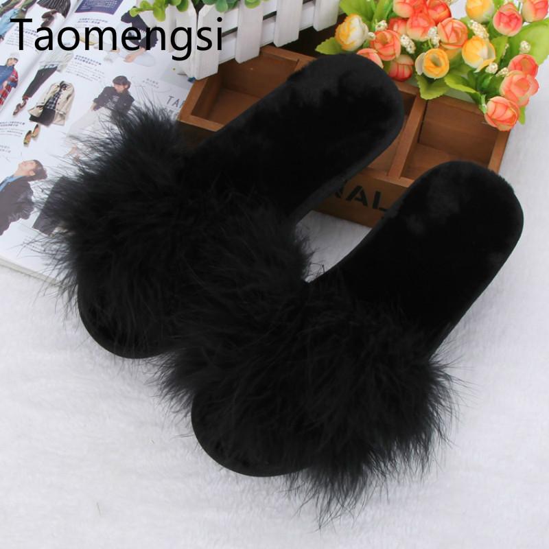 

Slippers Taomengsi Winter Ostrich Fur Home Thickened Plush Thick Bottom Non-slip Word Cotton BLACK SIZE 36-41