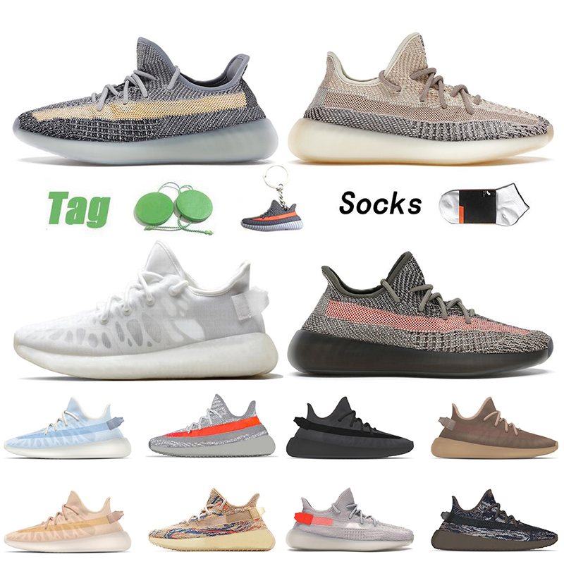 

2021 Men Womens Kanye V2 Running Shoes MX Oat Rock Beluga Reflective Sports Sneakers Mono Ice Clay Black Mist White Ash Stone Blue Pearl Tail Light Trainers Size 36-48, #14 static reflective 36-48