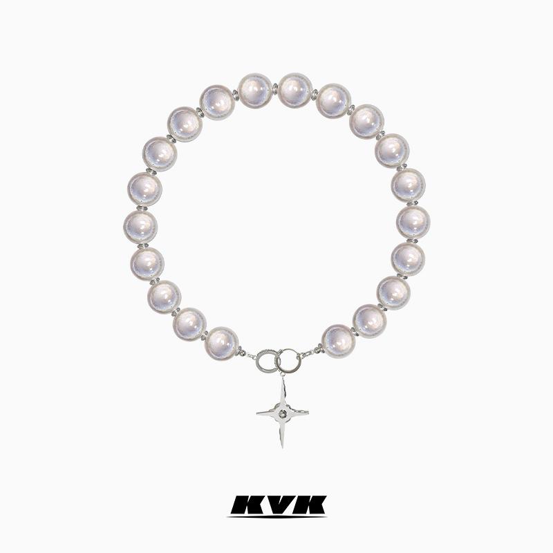 

Chokers KVK Cross Necklace Women's Niche Design 2021 Fashion Beaded Simple Clavicle Chain Accessories