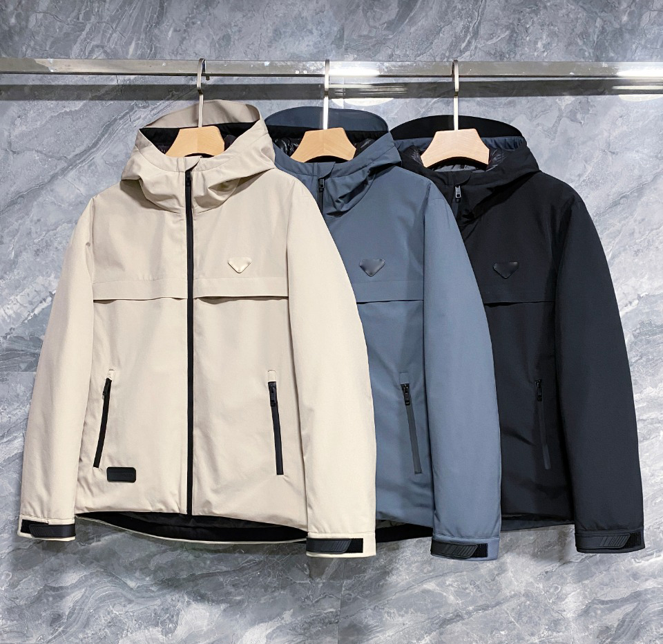 

New Men's Clothing Down Jacket Metal Triangle Pattern Left Sleeve Embroidered Winter Parker Street Style Customized Outdoor Gorgeous high quality clothings, Black