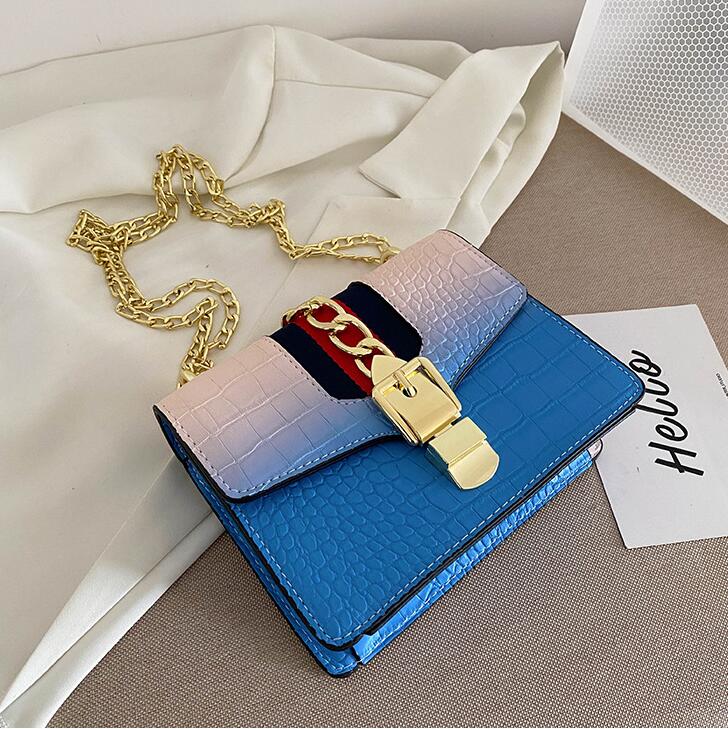 

Factory wholesale leather women shoulder bags sweet and lovely gradient womens handbags small fresh Stone chain bag street trend gold buckle fashion handbag