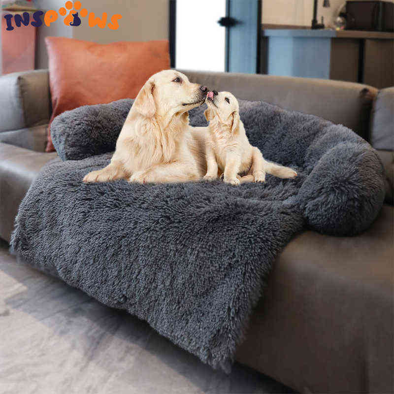 

Dog Sofa Cover Luxury Pet Bed for Large Dog Couch with Neck Bolster Cat Calming Nest Blanket Removable Cushion Removable Pet Bed 211228