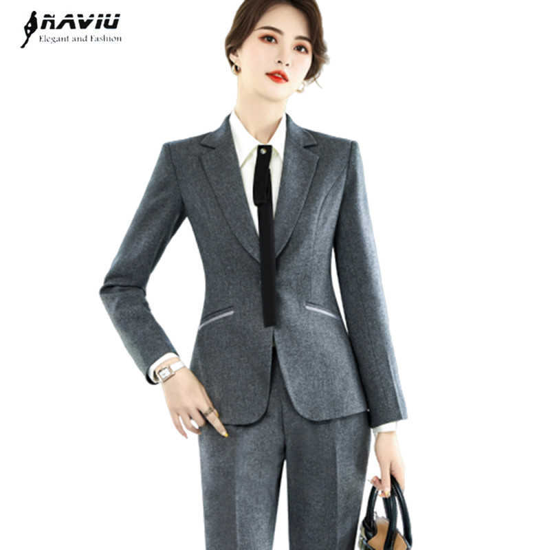 

Fashion Women Pants Suit Business Fomal Long Sleeve Slim Blazer and Trousers Office Ladies Temperament Work Wear 210604, Black coat and skirt