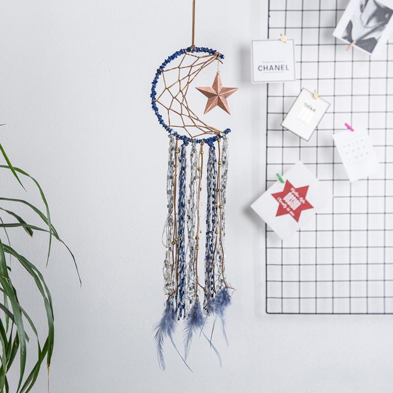 

Decorative Objects & Figurines Boho Five-pointed Star Dream Catcher Hand Woven Tapestry Moon Net Pendant Room Wall Hanging Decoration Home D
