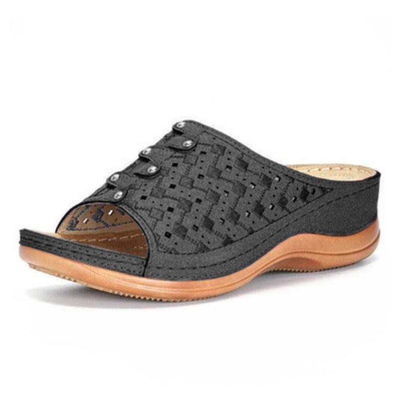

Sandals 2021 Summer Beach Wedge For Women Roman Leisure Rivets Solid Ladies Shoes Breathable Garden Bohemia, Black