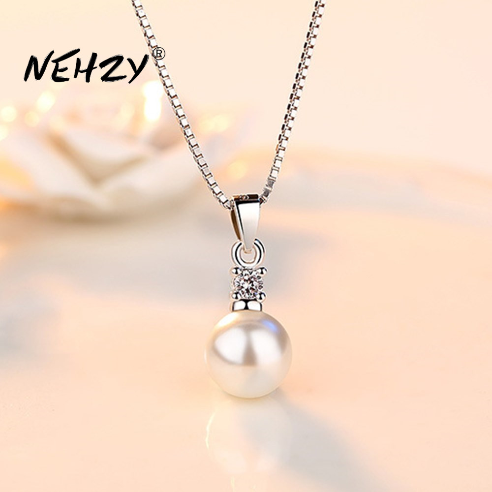 

NEHZY 925 sterling silver new ladies fashion jewelry high quality crystal zircon pearl round pendant necklace length 45CM