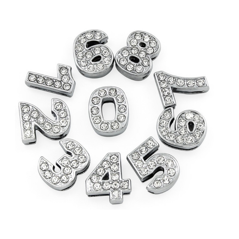

8mm 10mm A-Z Alphabet / 0-9 Numbers Zinc Alloy Slider Letter Charms Symbol Full Rhinestones Mixed 130pcs 1102 Q2