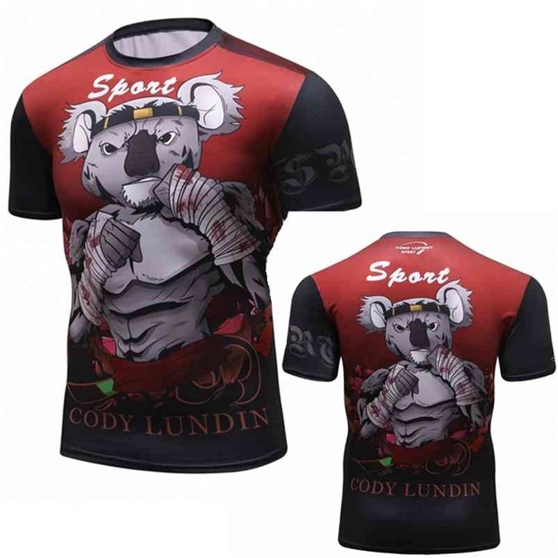 

New BJJ Rashguard T Shirt Men's Compression Shirt MMA Fitness Muscle Fight TOP Muay Thai Tees Jiu Jitsu Tight Fightwear 210329, Khaki