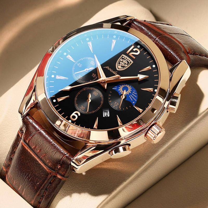 

Wristwatches 2021 Mens Watches Top Brand Leather Chronograph Style Waterproof Sport Automatic Date Quartz Watch For Men Relogio Masculino