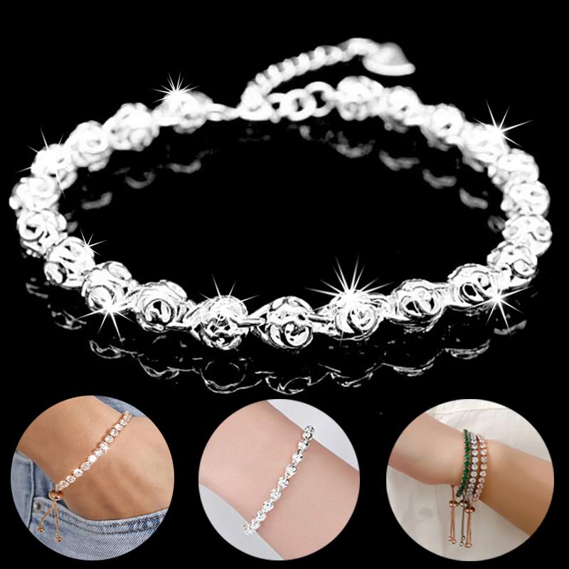 

Beaded, Strands Adjustable Bangles Rhinestone Bracelet Zircon Ball Beads Bracelets Hollow Silver Plated For Men Women Jewelry Gift