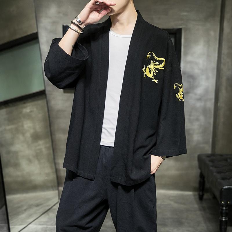 

Ethnic Clothing Men Cotton Linen Japanese Kimono Traditional Embroidery Yukata Outerwear Haori Cardigan 2021 Summer Streetwear 31106
