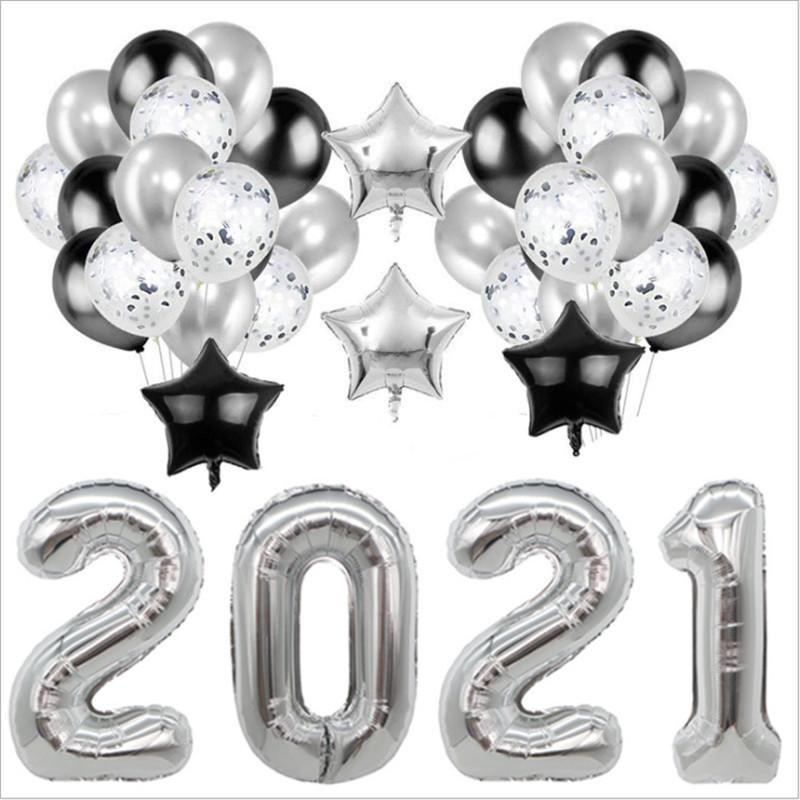 

Party Decoration 35pcs 2021 Digital Aluminum Film Balloon Set Latex Transparent Sequined