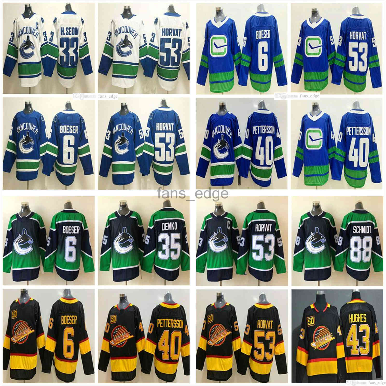 

Reverse Retro Vancouver Canucks 40 Elias Pettersson''Nhl''Jersey 53 Bo Horvat 6 Brock Boeser 43 Quinn Hughes 35 Thatcher Demko 88 Nate Schmidt, As picture