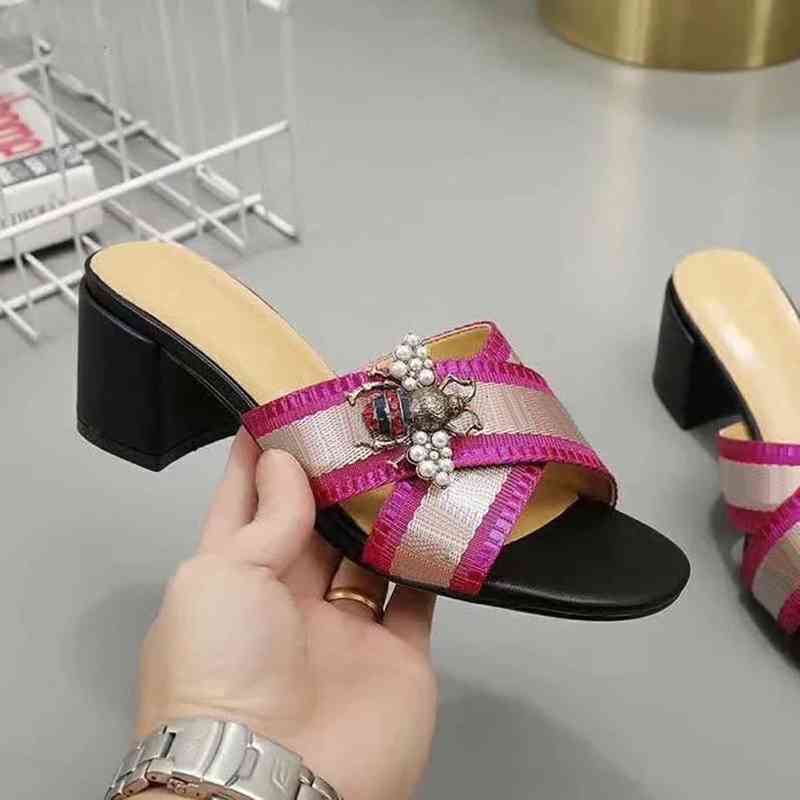 

Sandals shoes Classics Women fashion Beach Thick bottom slippers Alphabet lady Leather High heel slides 01 CYID, #box