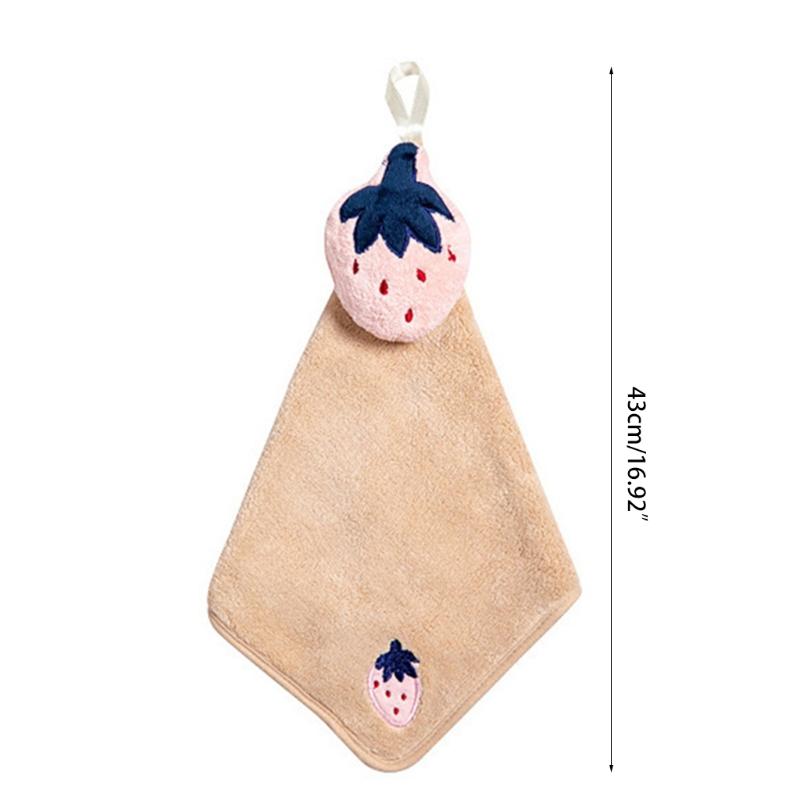 

Towel Cute Coral Velvet Hanging Hand Cartoon Strawberry Cloud Heart Cleaning Cloth Thicken Absorbent Dishcloth With Loop, Pink