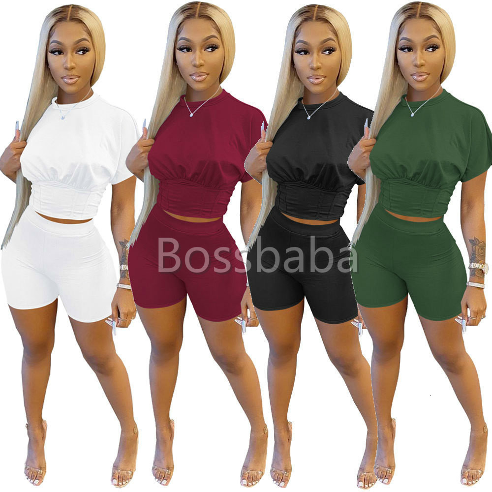 

Women's Two Piece Pants Summer Women Shorts 2 Set Sexy Solid Color Tracksuit Sleeve T Shirt Suit Sportswear Slim Outfits 5OFC, Black