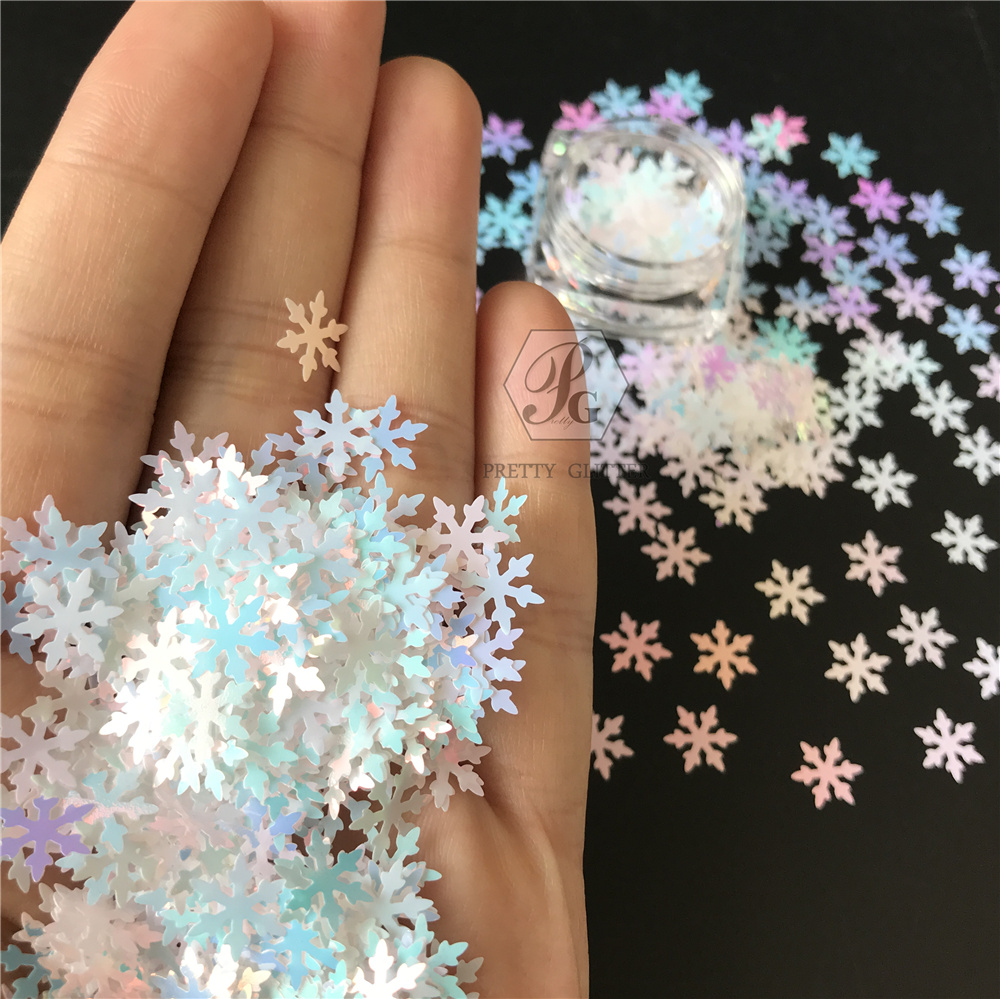 

PrettyG 13 Colors 10g 8MM Snowflake Laser Metail Pearl Iridescent Glitter Sequins For Nails Crafts Decoration Accessories, Silver;gold