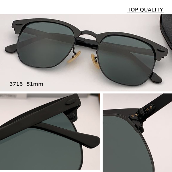 

newest Classical Half-Rim Club Style 3716 Sunglasses Metal Fleck master frame Black Bar Glass lens 51 size unisex summer dress fashion gafas
